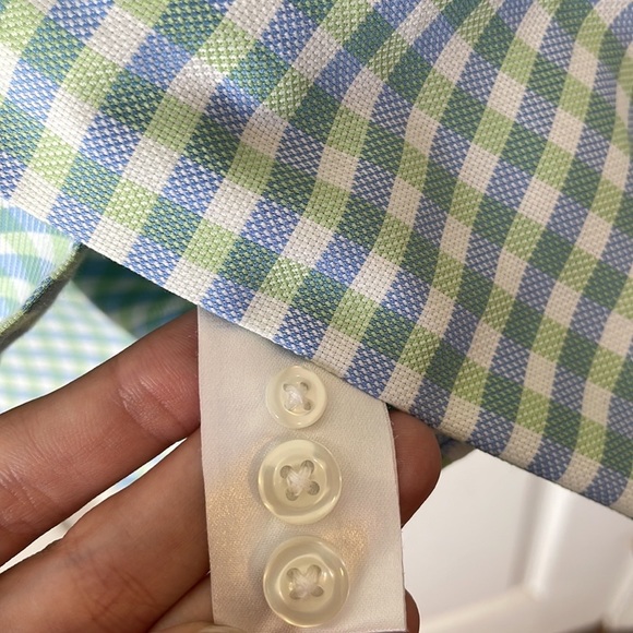 Neiman Markus wrinkle free blue green gingham checkered button up causal shirt - Picture 11 of 16
